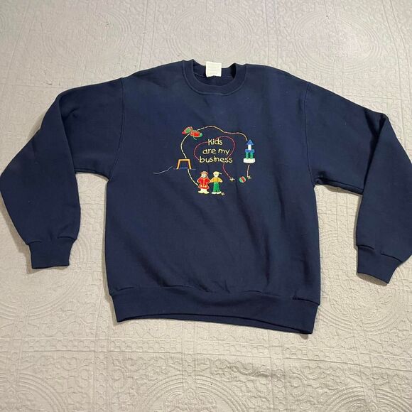 Jerzees Women's Navy Blue Sweatshirt Small Kids are my Business 90s - Picture 1 of 6